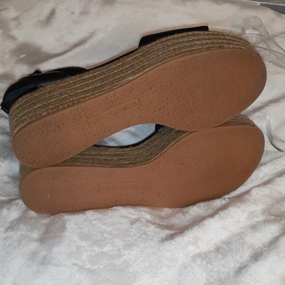 VIA SPIGA BLACK LEATHER WEDGE ESPADRILLE SANDALS - Picture 4 of 4